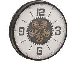 J-Line klok Tandwiel - hout - zwart/wit - large - Ø 60 cm
