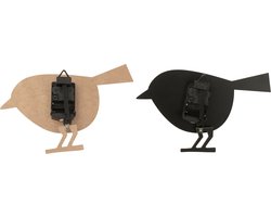 J-Line klok Vogel - hout - wit/zwart - 2 stuks