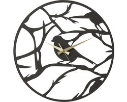 J-Line klok Vogel - metaal - zwart - Ø 49 cm