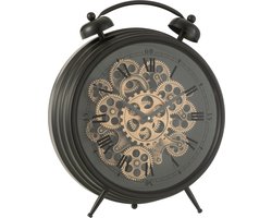 J-Line klok Wekker Romeinse Cijfers Tandwielen - metaal - zwart - large - Ø 47 cm