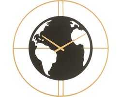 J-Line klok Wereldkaart Gaten klok - metaal - goud/zwart - small - Ø 60 cm