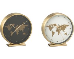J-Line klok Wereldkaart - glas - goud/zwart - 2 stuks