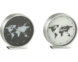 J-Line klok Wereldkaart - glas - wit/zwart - 2 stuks