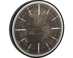 J-Line klok Wereldkaart - metaal - goud/zwart - large - Ø 80 cm