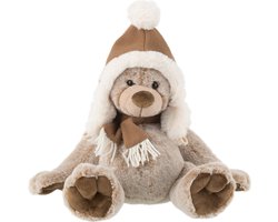 J-Line knuffel Beer + Muts - polyester - bruin - small