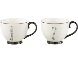 J-Line koffietas - keramiek - zwart/wit - giftbox van 2