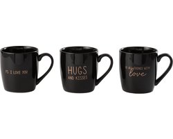 J-Line koffietas Liefde - keramiek - zwart - 3 stuks - moederdag cadeautje