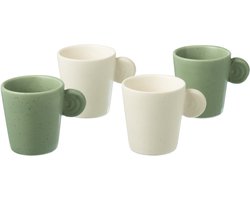 J-Line koffietas Met Oor + Bamboubasis - keramiek - wit/groen - doos van 4