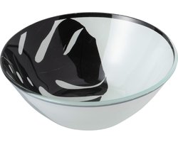 J-Line Kom Blad Rond Glas Zwart/Wit 14,5 cm
