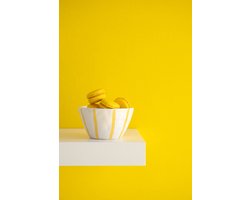 J-Line kom Gestreept Dolomiet - keramiek - wit/lichtgeel - set van 2