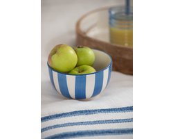 J-Line kom Gestreept - hout - wit/blauw - 6 stuks