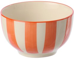J-Line kom Gestreept - keramiek - oranje/wit - 6 stuks