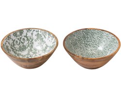 J-Line kom - hout - goren/wit - large - set van 2