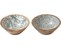 J-Line kom - hout - goren/wit - small - set van 2