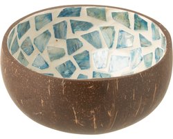 J-Line kom Kokosnoot Mozaiek Kokosnoot + Schelp - bamboe - blauw - 2 stuks