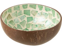 J-Line kom Mozaiek Kokosnoot + Schelp - bamboe - groen - 2 stuks