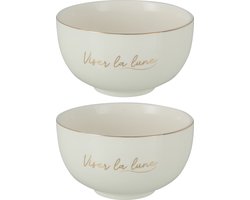 J-Line kom 'Viser La Lune' - porselein - wit/goud - large - 2 stuks