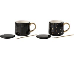 J-Line kop Amelie - porselein - zwart - doos van 2 stuks