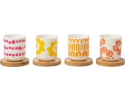 J-Line kop + schoteltje - bamboe/keramiek - mix - doos van 4
