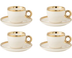 J-Line kop + schoteltje - keramiek - wit/goud - doos van 4