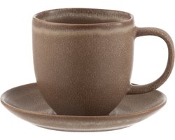 J-Line kop + schoteltje Louise - keramiek - cognac - 6 stuks