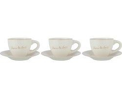 J-Line kop + schoteltje 'Viser La Lune' - porselein - wit/goud - 3 stuks