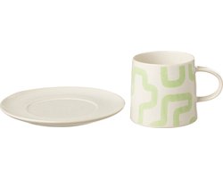 J-Line kop + schoteltje Vorm - porselein - groen - 4 stuks