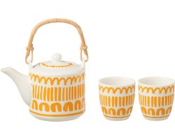 J-Line kop + theepot Strepen set - keramiek - oranje - giftbox van 3