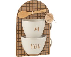 J-Line kop You & Me + lepel - keramiek - wit - giftbox van 2 stuks