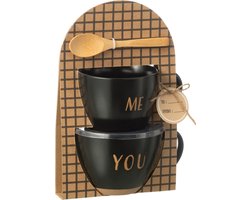 J-Line kop You & Me + lepel - keramiek - zwart - giftbox van 2 stuks