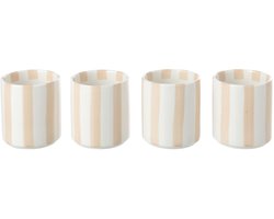 J-Line kopje Gestreept - steengoed - lichtbeige/wit - 4 stuks