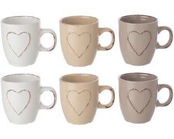 J-Line kopje Hart - steengoed - wit/beige - 2 dozen van 3
