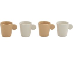 J-Line kopje Met Oor + Bamboubasis - keramiek - wit/creme - doos van 4