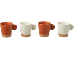 J-Line kopje Met Oor + Bamboubasis - keramiek - wit/oranje - doos van 4