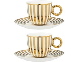 J-Line kopje + schoteltje Gestrepen - porselein - goud/wit - small