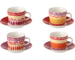 J-Line kopje + schoteltje - keramiek - paars/rood - small - doos van 4