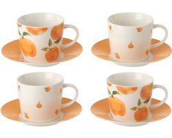 J-Line kopje + schoteltje Orange - keramiek - wit/oranje - large - doos van 4