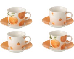 J-Line kopje + schoteltje Orange - keramiek - wit/oranje - small - doos van 4