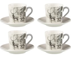 J-Line kopje + schoteltje Rendier - keramiek - grijs - giftbox van 4
