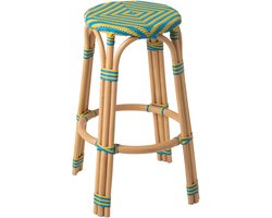 J-Line kruk Geo - polyresin/rotan - geel/azuurblauw - 2 stuks