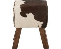 J-Line kruk Koe - mango hout/bont - zwart/wit