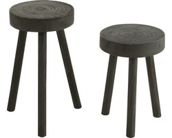 J-Line krukjes Paulownia - hout - zwart - 2 stuks
