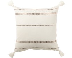 J-Line kussen 4 Kwasten - katoen - wit/bruin