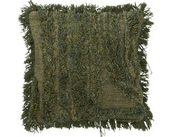 J-Line kussen Afgeronde Lijnen - wol - kakigroen