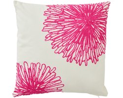 J-Line kussen Bloemen - katoen - wit/fuchsia