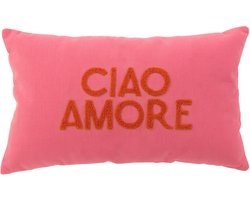 J-Line kussen Ciao Amore - katoen - roze/oranje
