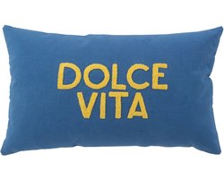J-Line kussen Dolce Vita - katoen - blauw/geel