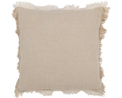J-Line kussen Franjes Mousseline - katoen - donkerbeige