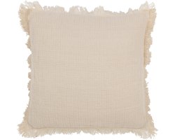 J-Line kussen Franjes Mousseline - katoen - lichtbeige