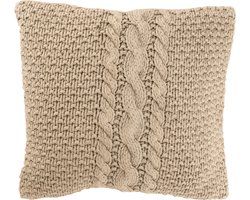 J-Line kussen Gebreid + Vlecht - katoen - beige